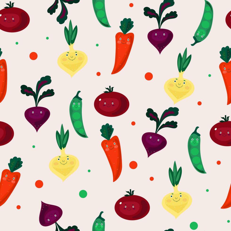 naadloos patroon. vector tekenfilm groenten aan het eten voor kind
