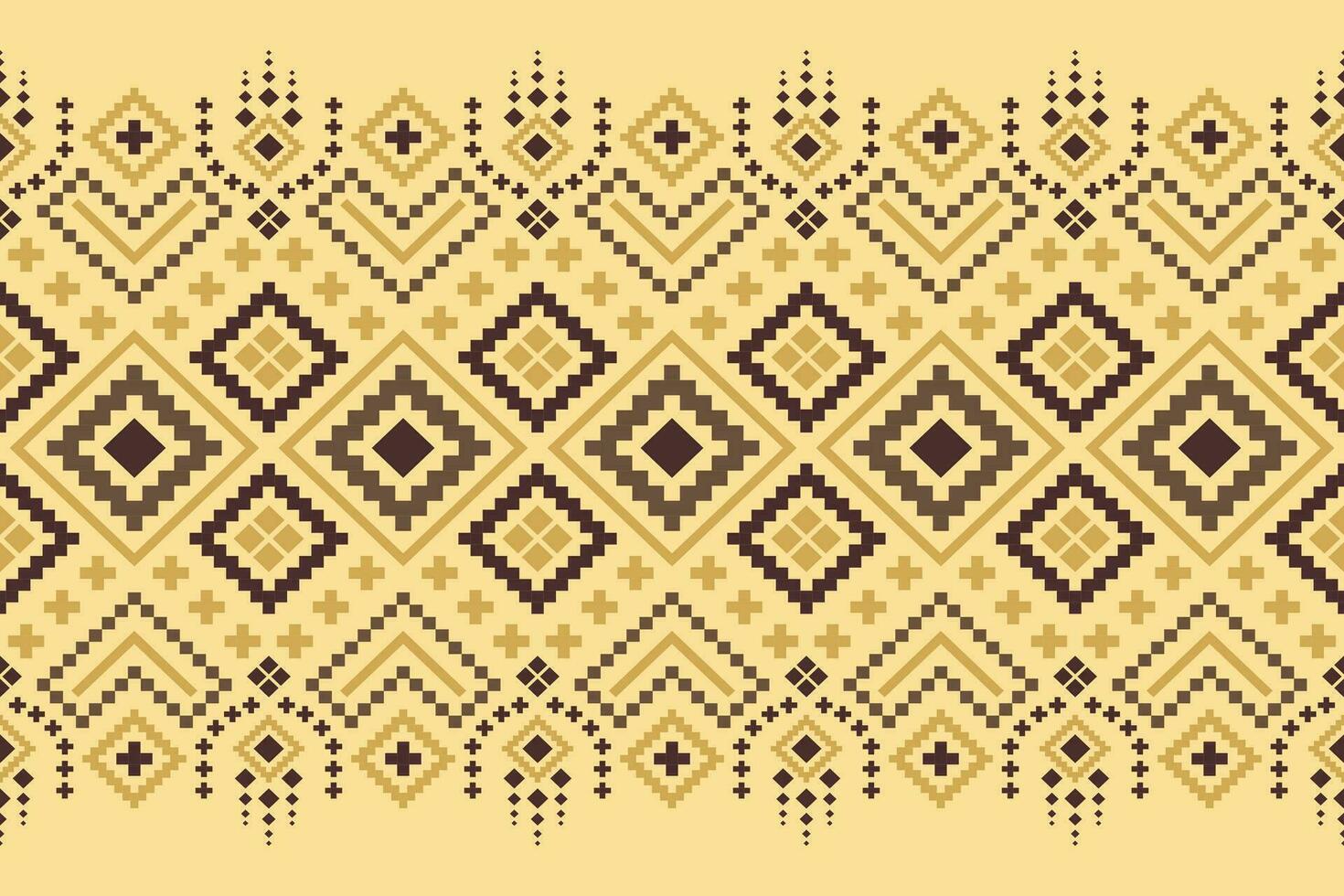 geel jaargangen kruis steek traditioneel etnisch patroon paisley bloem ikat achtergrond abstract aztec Afrikaanse Indonesisch Indisch naadloos patroon voor kleding stof afdrukken kleding jurk tapijt gordijnen en sarong vector