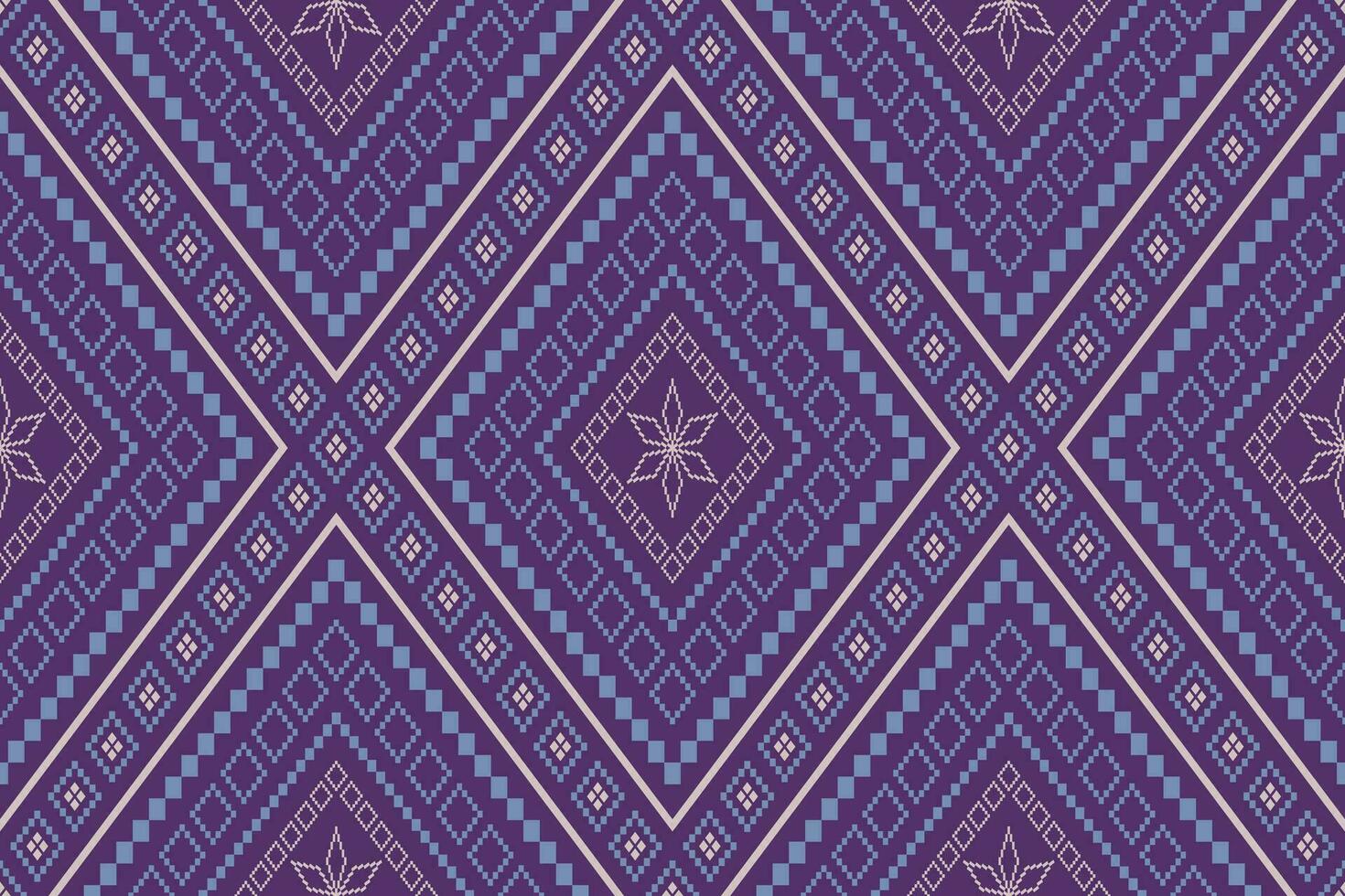 Purper kruis steek traditioneel etnisch patroon paisley bloem ikat achtergrond abstract aztec Afrikaanse Indonesisch Indisch naadloos patroon voor kleding stof afdrukken kleding jurk tapijt gordijnen en sarong vector