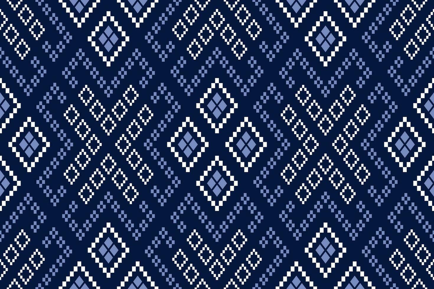 indigo marine blauw meetkundig traditioneel etnisch patroon ikat naadloos patroon grens abstract ontwerp voor kleding stof afdrukken kleding jurk tapijt gordijnen en sarong aztec Afrikaanse Indisch Indonesisch vector