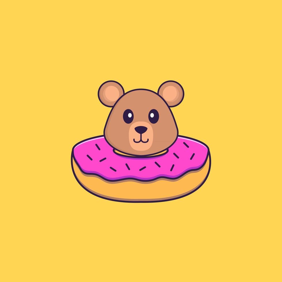 schattige rat met een donut op zijn nek. dierlijk beeldverhaalconcept geïsoleerd. kan worden gebruikt voor t-shirt, wenskaart, uitnodigingskaart of mascotte. platte cartoonstijl vector