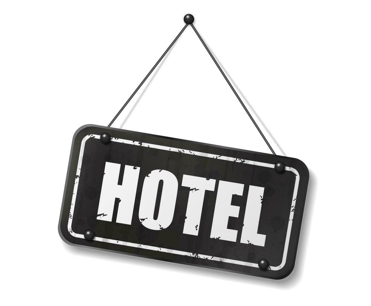 wijnoogst oud zwart teken met hotel tekst, vector illustratie