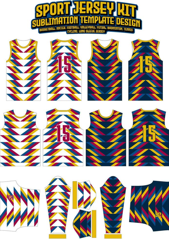 kleurrijk pijl strepen Jersey ontwerp sportkleding lay-out sjabloon vector