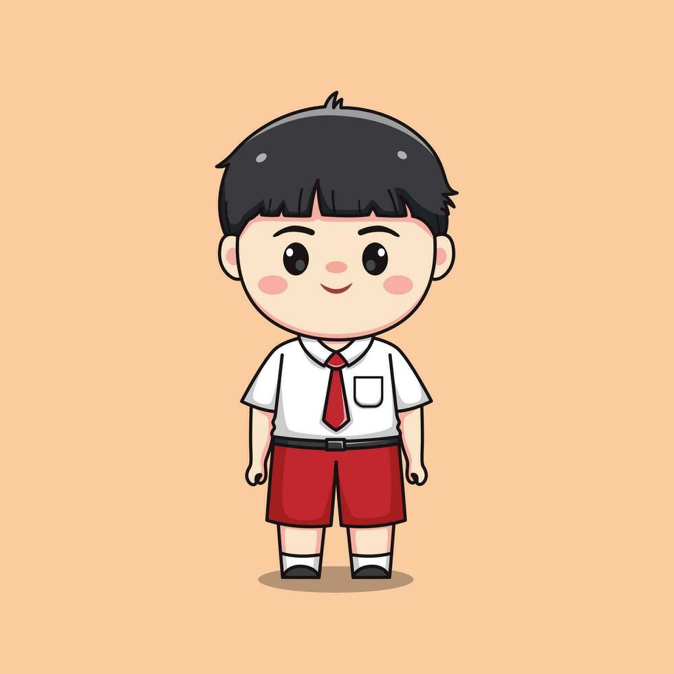 Indonesisch leerling elementair school- schattig kawaii jongen karakter vector