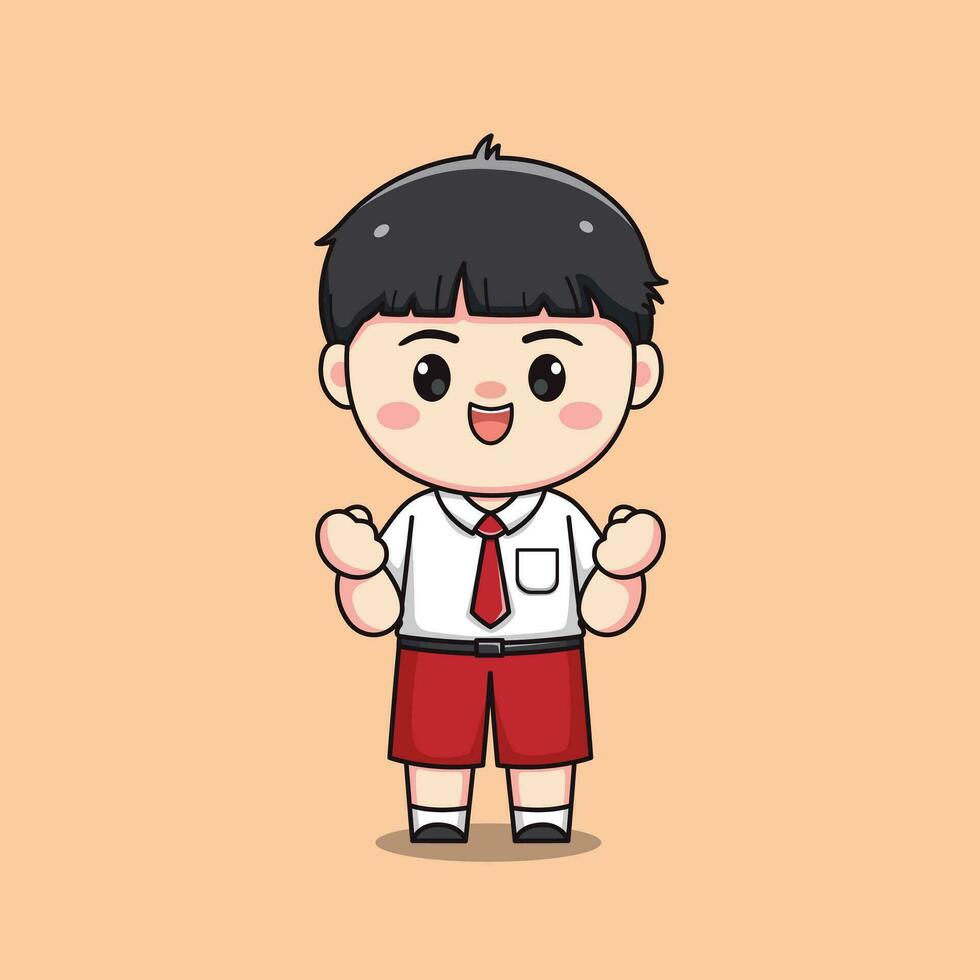 Indonesisch leerling elementair school- gevoel trots schattig kawaii jongen karakter vector