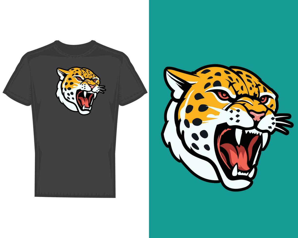 brullen jaguar grafisch, een levendig Scherm Aan zwart kleding stof vector