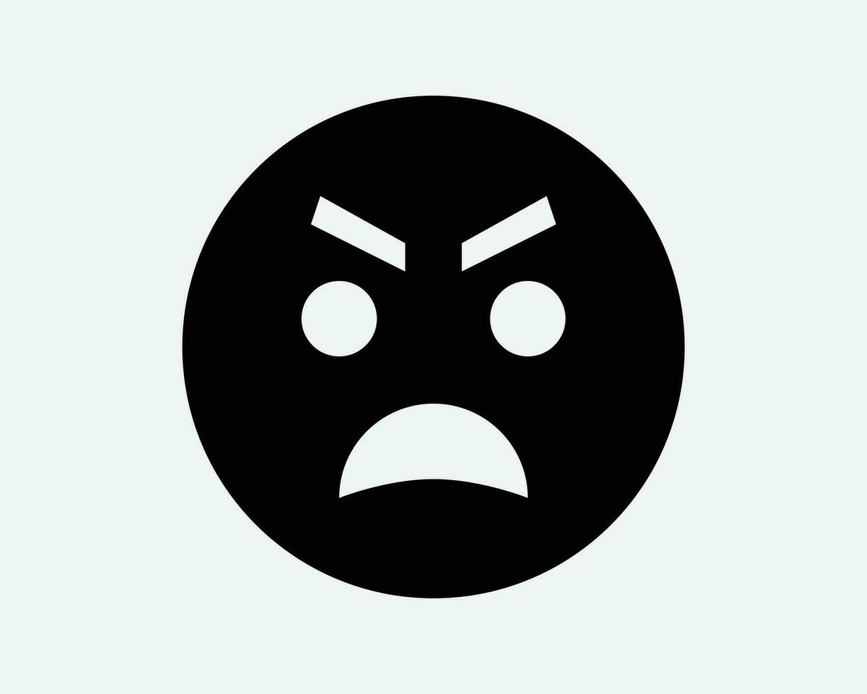 boos gezicht icoon emoji emoticon emotie gelaats uitdrukking geërgerd boos woedend woede boos zwart wit schets vorm vector clip art artwork teken symbool