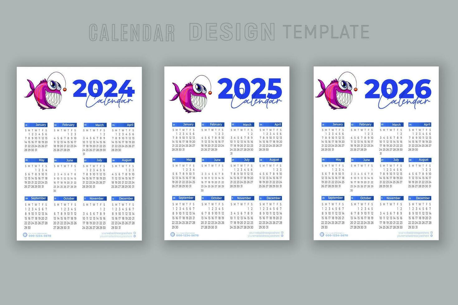 2024 naar 2026 kalender ontwerp sjabloon voor gelukkig nieuw jaar ontwerper vector