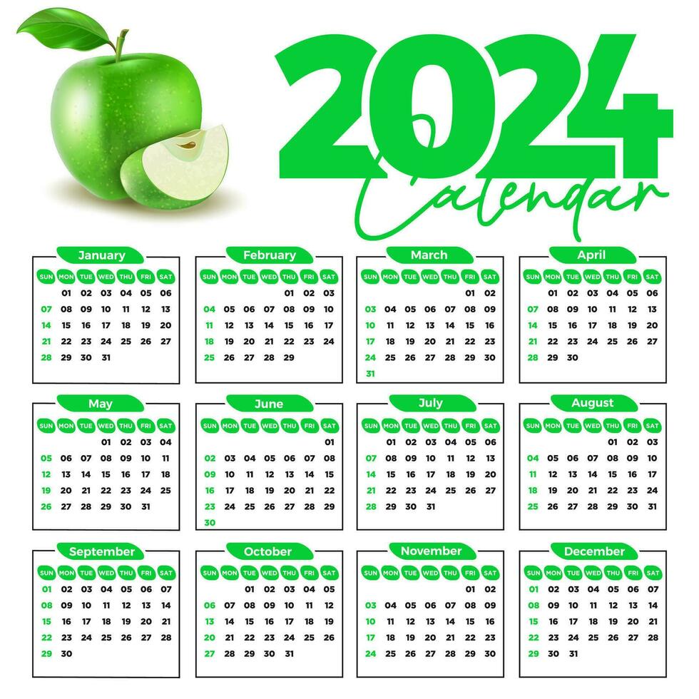 2024 kalender ontwerp sjabloon voor gelukkig nieuw jaar vector