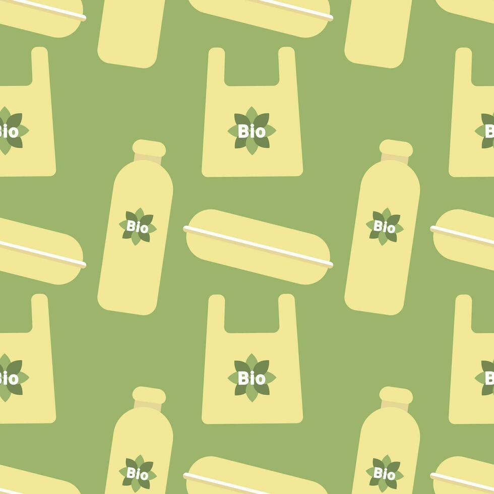 groen patroon biologisch afbreekbaar verpakking zak doos houder fles. ecologie concept. vector