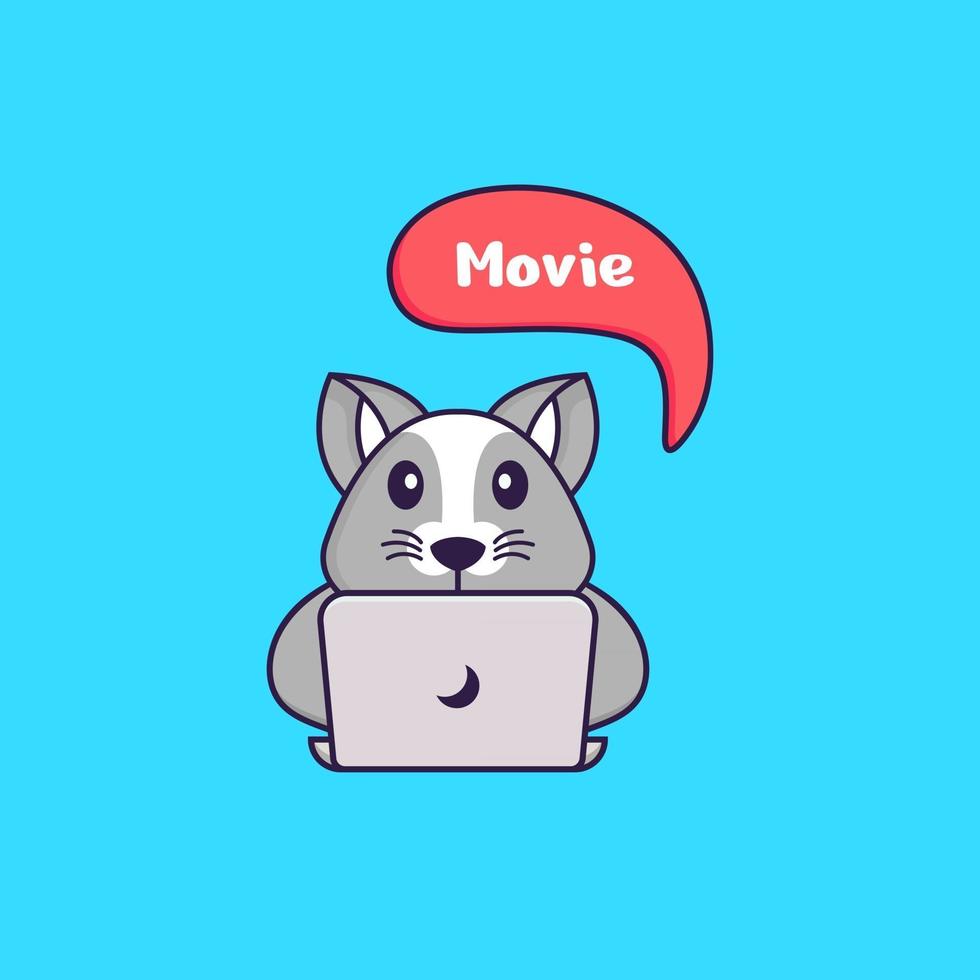 schattige rat kijkt naar een film. dierlijk beeldverhaalconcept geïsoleerd. kan worden gebruikt voor t-shirt, wenskaart, uitnodigingskaart of mascotte. platte cartoonstijl vector