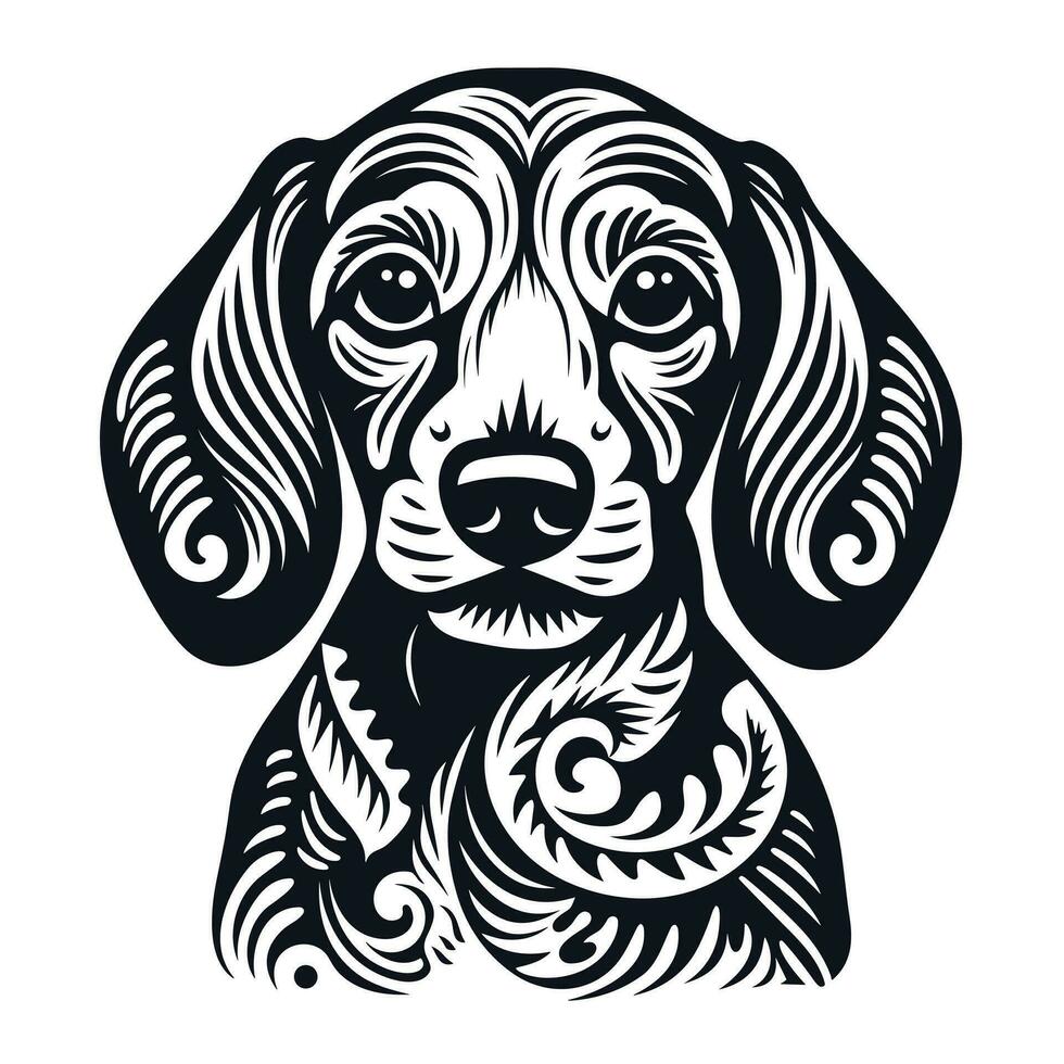 een teckel hond portret met een bloemen polynesisch patroon. gemakkelijk vector illustratie, geïsoleerd Aan een wit achtergrond.