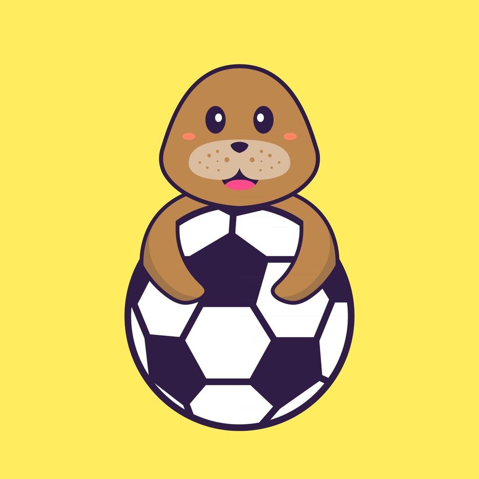 schattige hond voetballen. dierlijk beeldverhaalconcept geïsoleerd. kan worden gebruikt voor t-shirt, wenskaart, uitnodigingskaart of mascotte. platte cartoonstijl vector