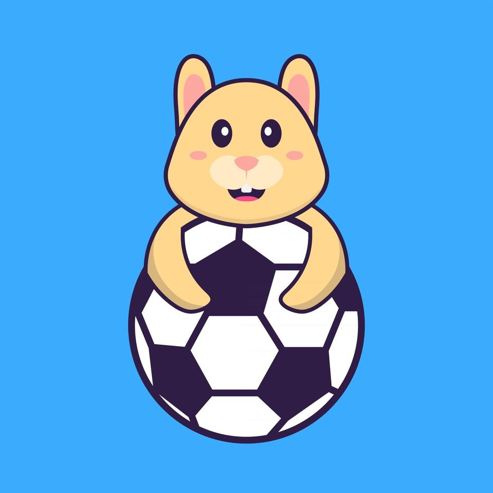 schattig konijn aan het voetballen. dierlijk beeldverhaalconcept geïsoleerd. kan worden gebruikt voor t-shirt, wenskaart, uitnodigingskaart of mascotte. platte cartoonstijl vector