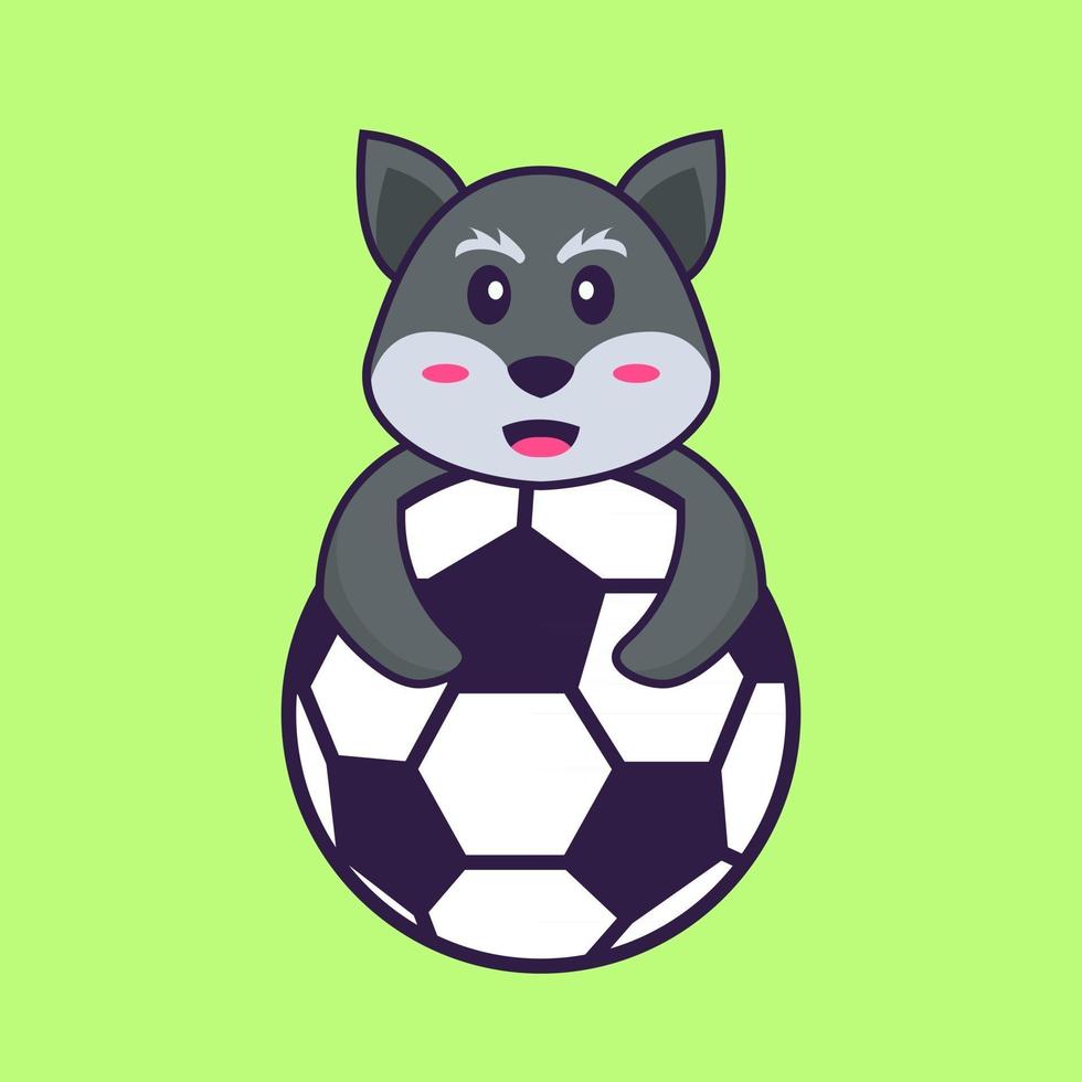 schattige vos aan het voetballen. dierlijk beeldverhaalconcept geïsoleerd. kan worden gebruikt voor t-shirt, wenskaart, uitnodigingskaart of mascotte. platte cartoonstijl vector