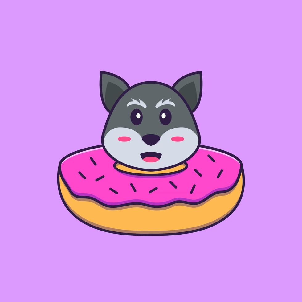 schattige vos met een donut op zijn nek. dierlijk beeldverhaalconcept geïsoleerd. kan worden gebruikt voor t-shirt, wenskaart, uitnodigingskaart of mascotte. platte cartoonstijl vector