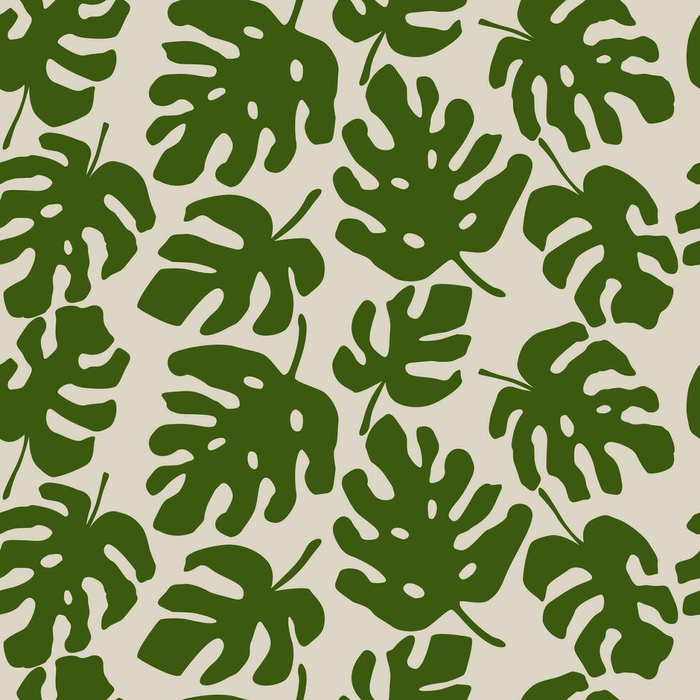 monstera blad naadloos patroon, hand- getrokken tropisch botanisch, voorjaar en zomer tijd, groen stijl, natuurlijk ornamenten voor textiel, kleding stof, behang, achtergrond. vector