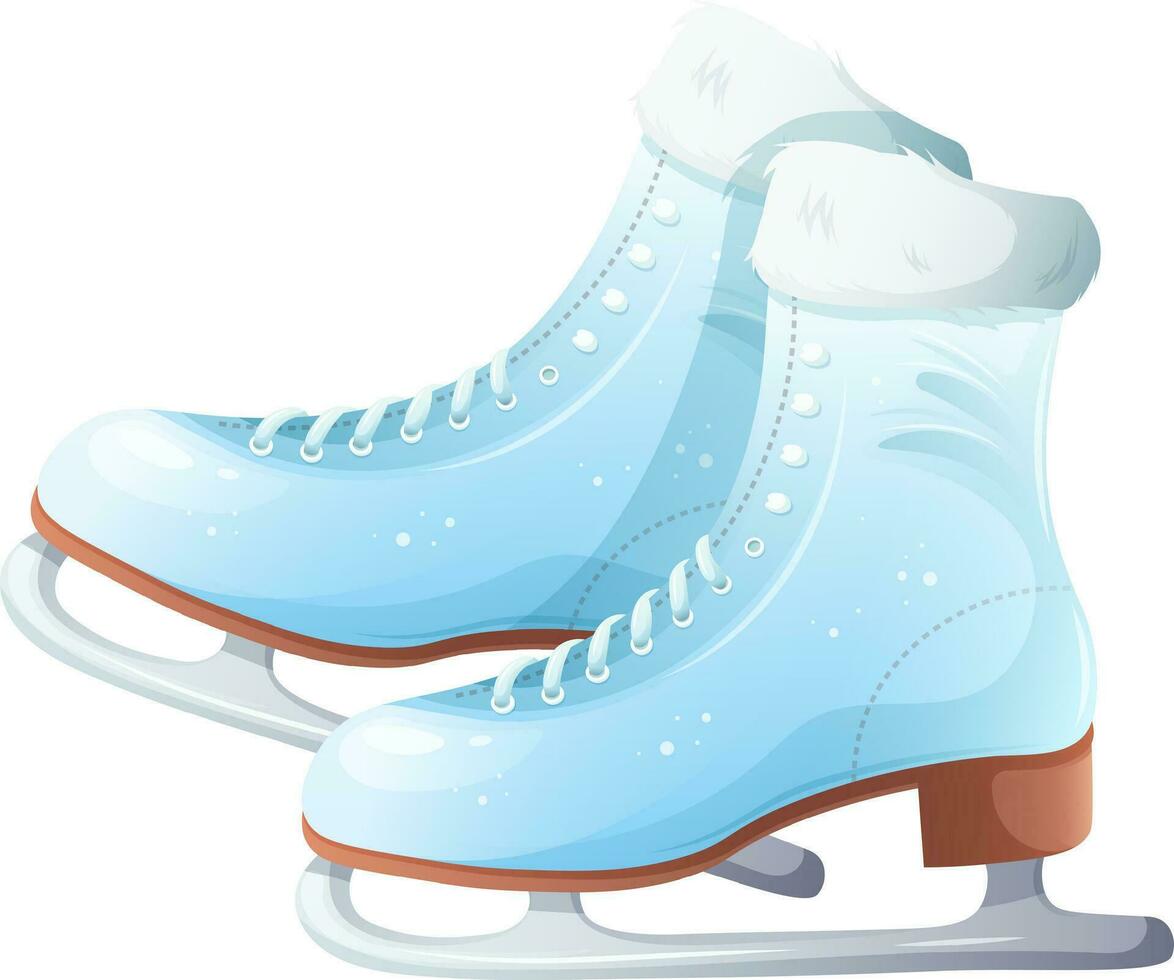 blauw ijs skates met vacht top. vector illustratie in tekenfilm stijl voor winter sport, actief spellen, evenementen