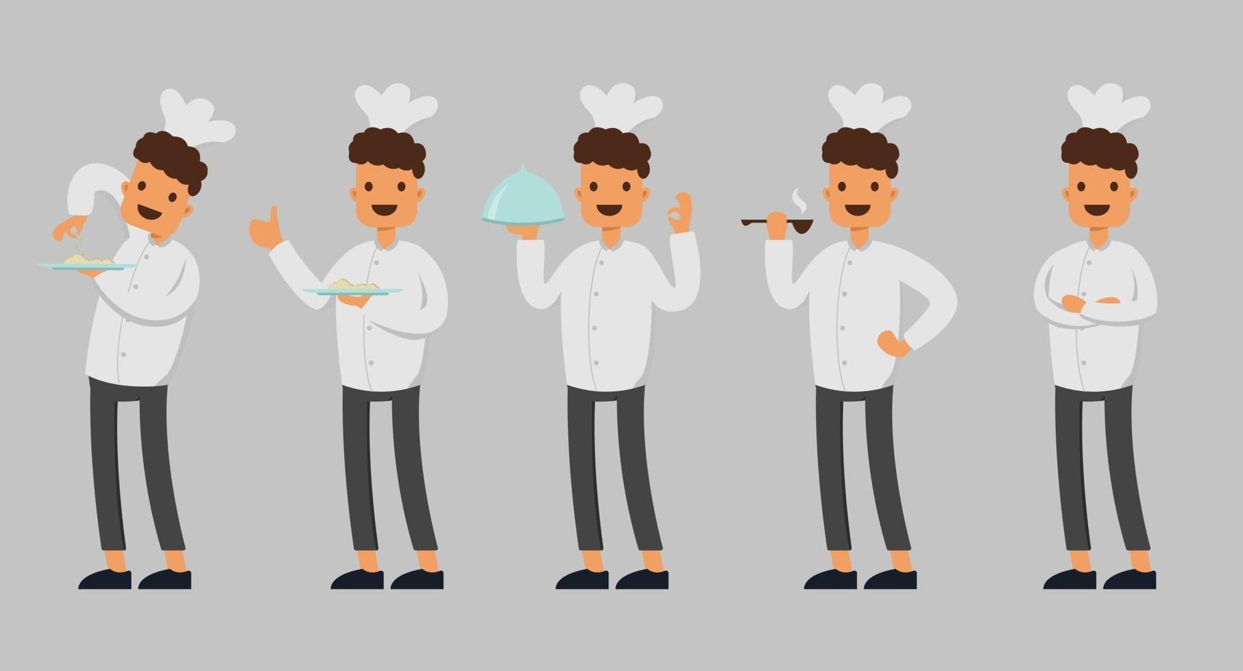 set van chef-kok met activiteit in cartoon karakter vectorillustratie vector