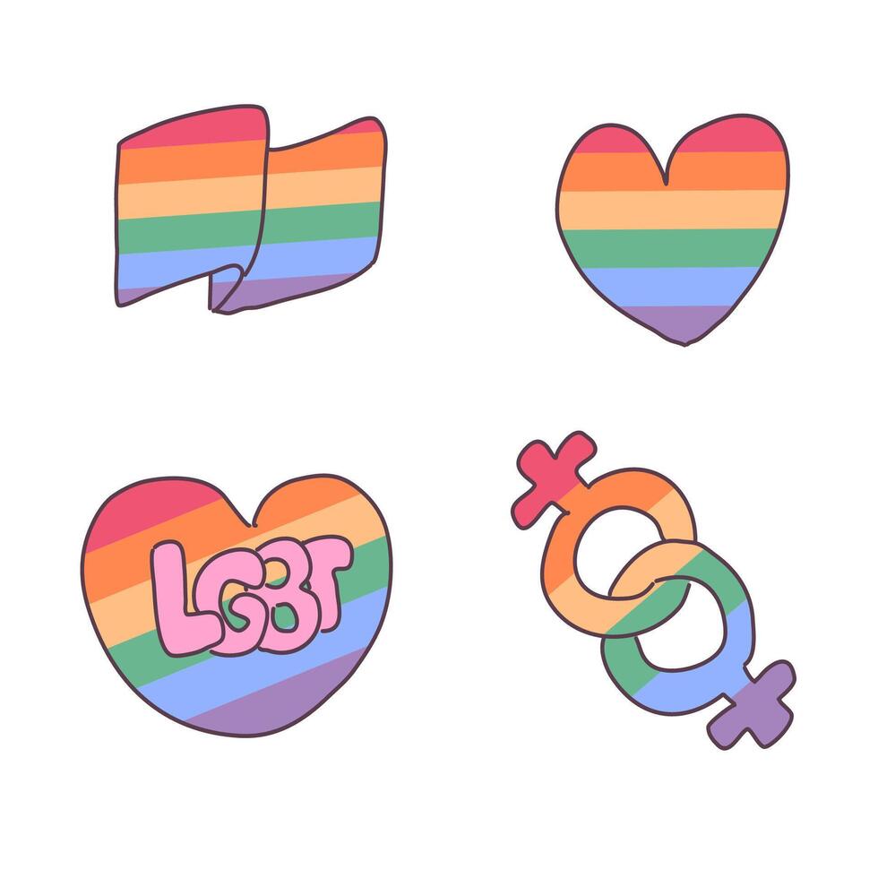 verzameling van grote geïsoleerde handgetekende regenboog liefde elementen in Valentijn concept, platte vectorillustratie voor Valentijnsdag uitnodigingskaarten en pagina decoratie vector