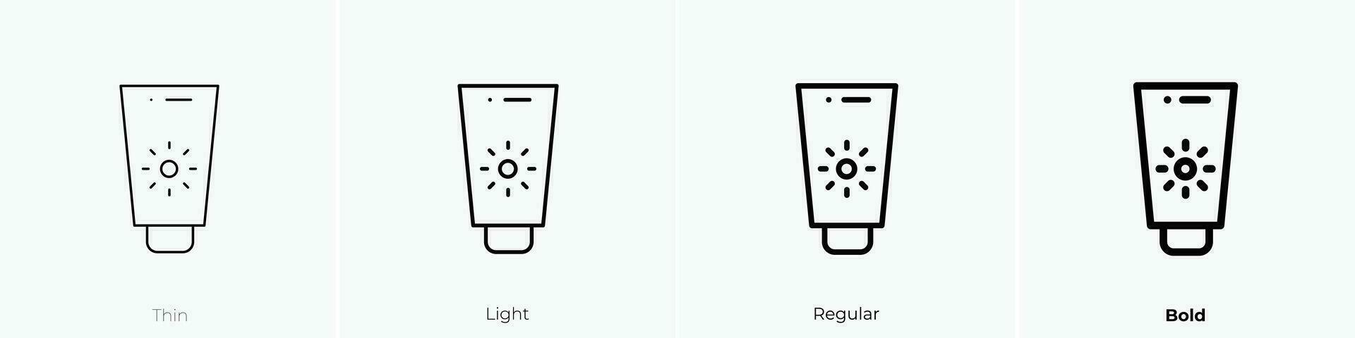 zonnecreme icoon. dun, licht, regelmatig en stoutmoedig stijl ontwerp geïsoleerd Aan wit achtergrond vector