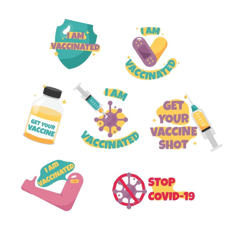 covid-19 gevaccineerde stickers vector