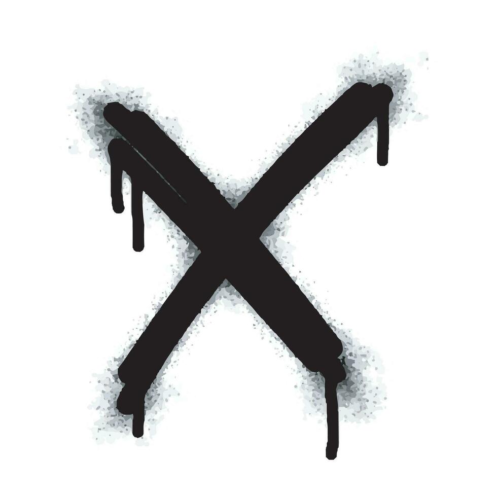 verstuiven geschilderd graffiti X gespoten geïsoleerd met een wit achtergrond. graffiti doopvont X met over- verstuiven in zwart over- wit. vector illustratie.
