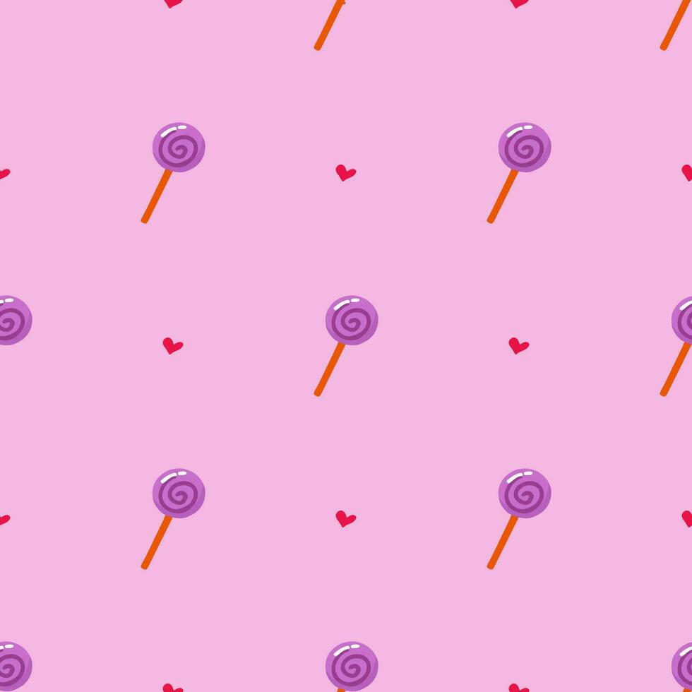 gemakkelijk naadloos patroon met lolly en harten Aan pastel achtergrond. Valentijnsdag dag modieus concept. hand- getrokken vector illustratie voor omslag, stationair, behang, afdrukken, inpakken, textiel