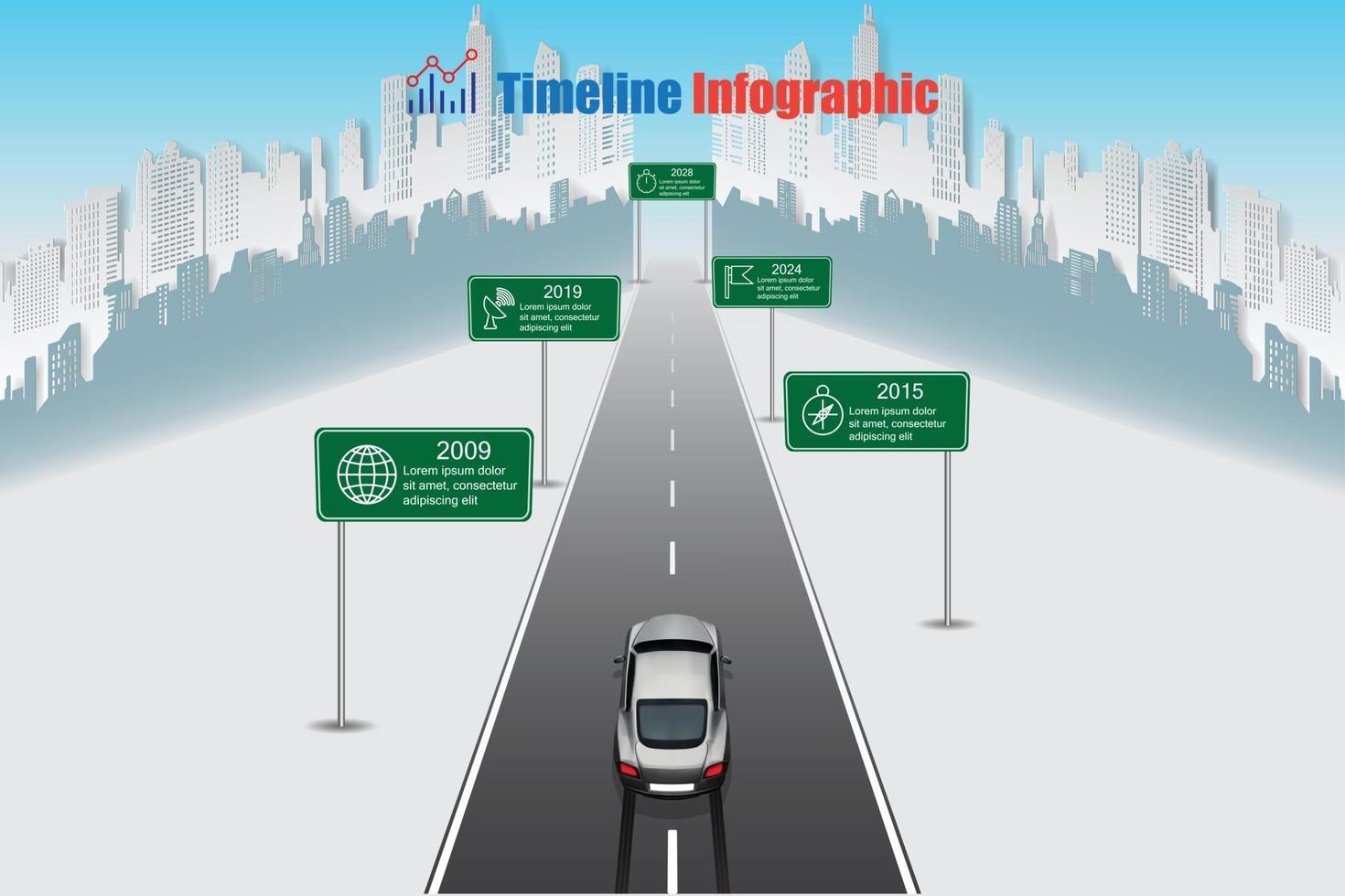 zakelijke auto stappenplan tijdlijn infographic stad ontworpen voor achtergrond sjabloon mijlpaal element modern diagram proces technologie digitale marketing gegevens presentatie grafiek vectorillustratie vector