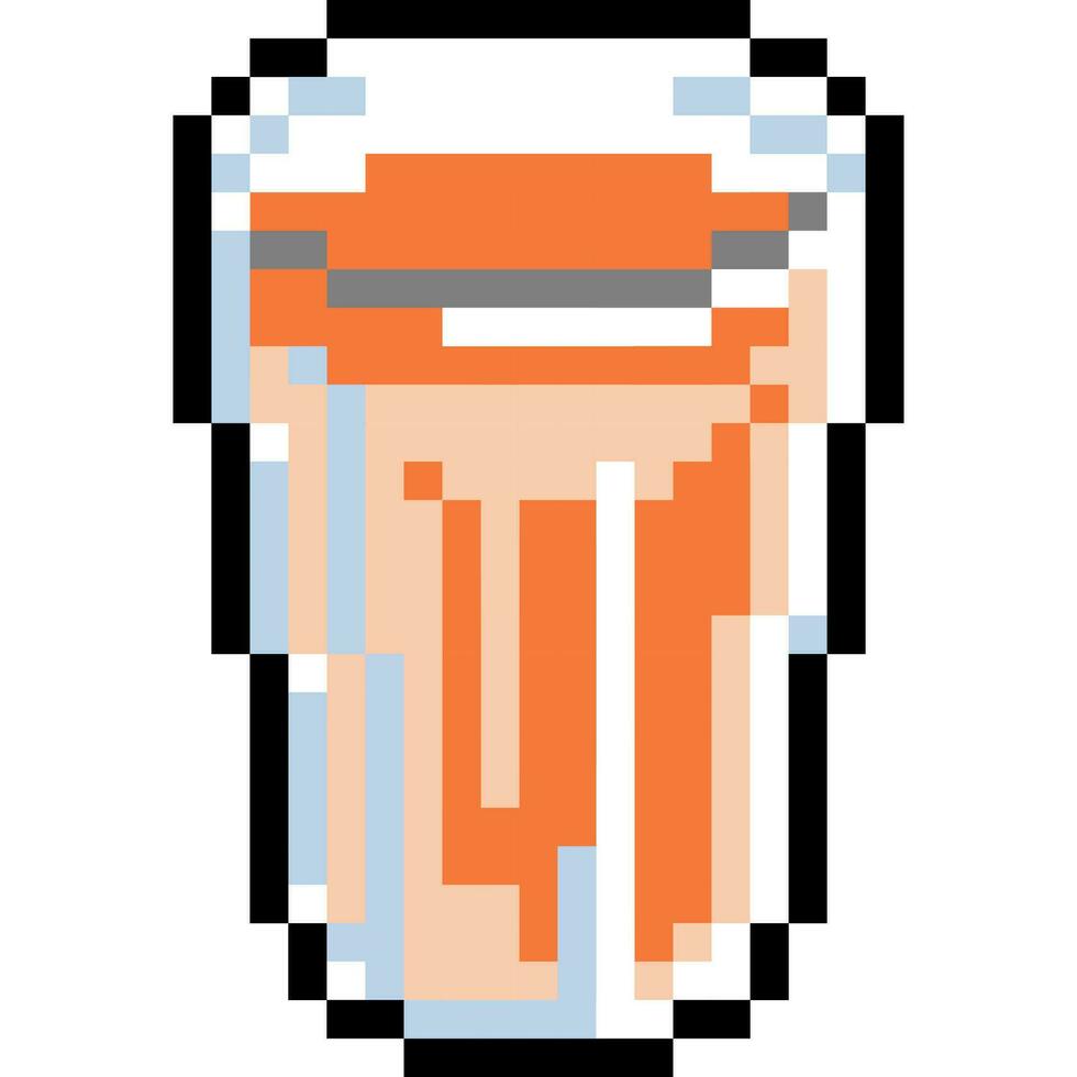 een tekenfilm icoon van oranje sap binnen een glas in pixel stijl. vector