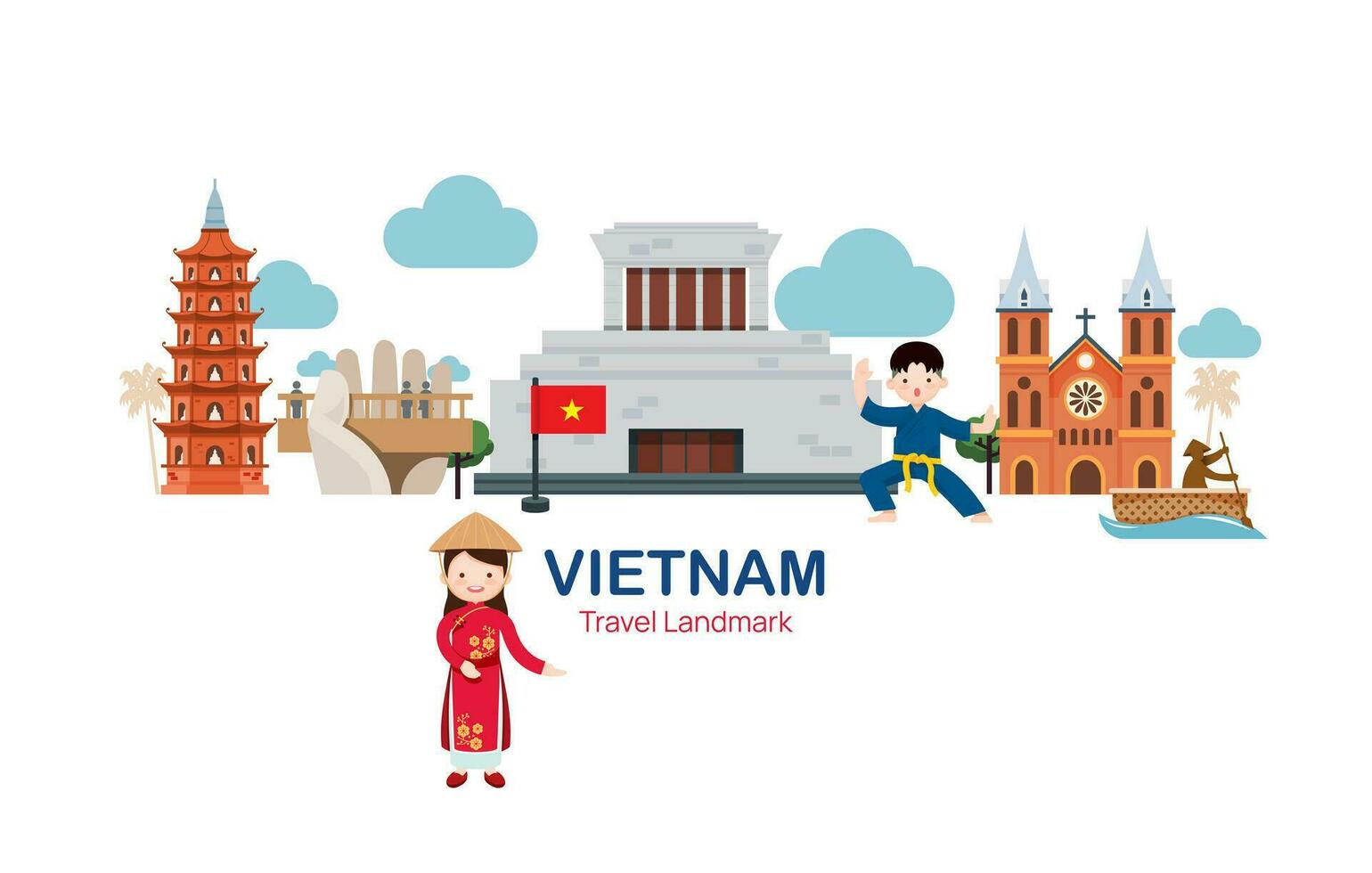 Vietnam reizen elementen oriëntatiepunt.vector illustratie vector