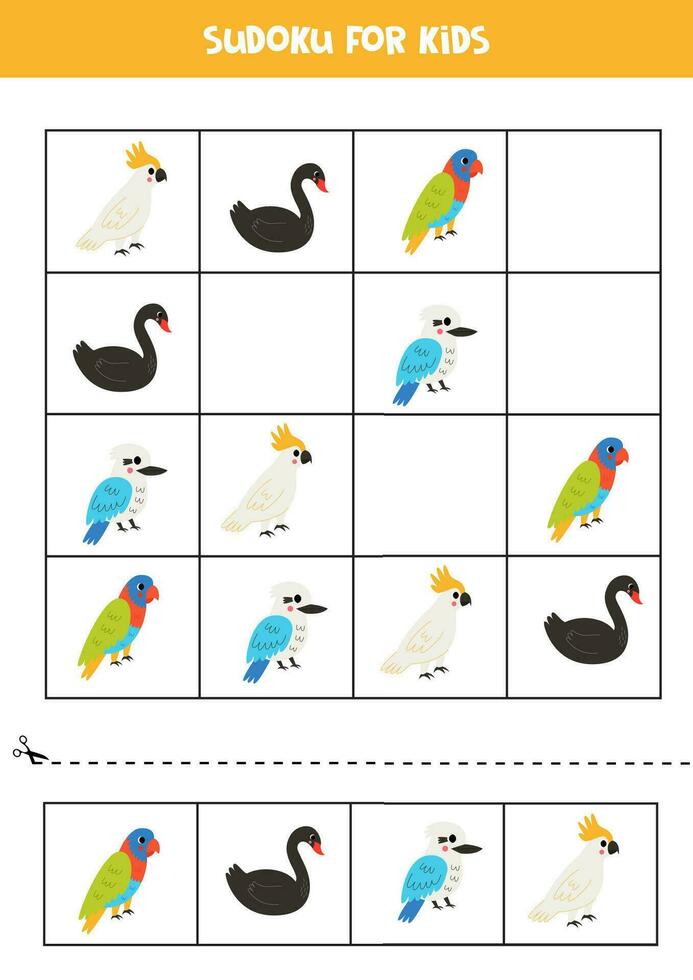 leerzaam sudoku spel met schattig Australisch vogels. vector