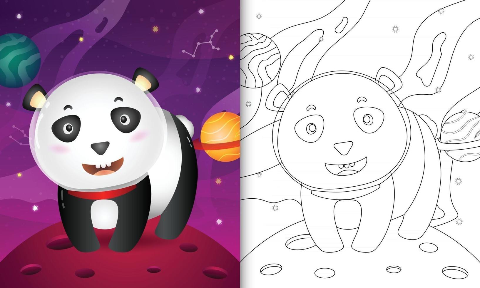 kleurboek voor kinderen met een schattige panda in de ruimtemelkweg vector