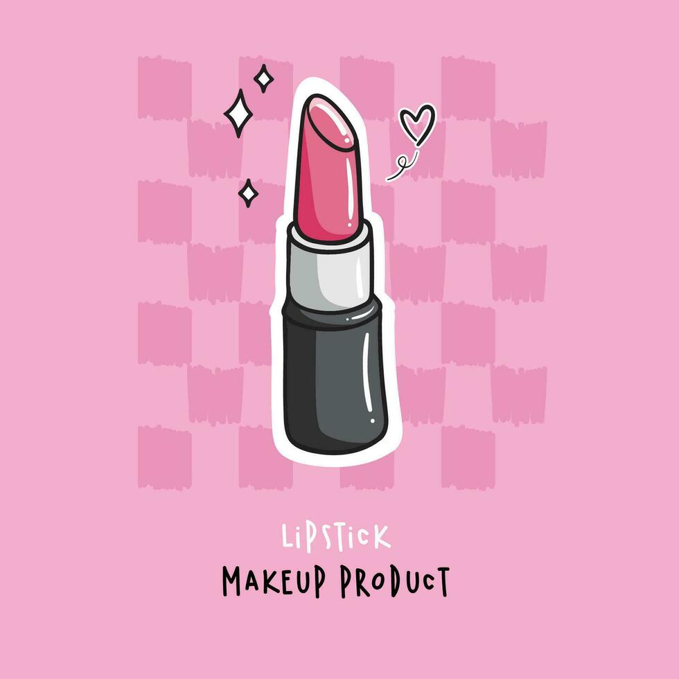 roze lippenstift hand- getrokken illustratie, lippenstift tekenfilm logo vector