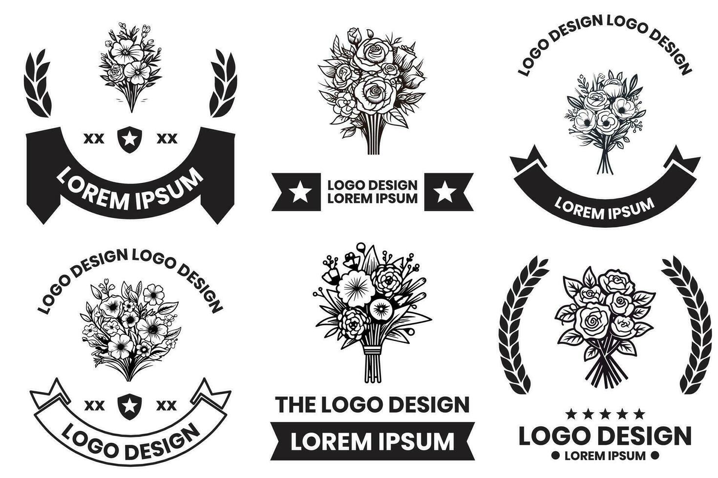 bloem en boeket logo in vlak lijn kunst stijl vector
