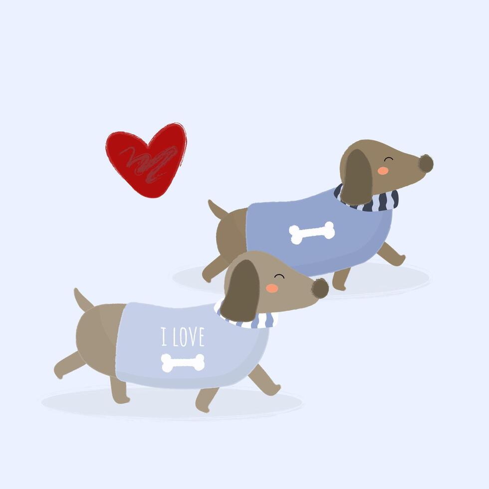 hond tekenfilm schattige dieren romantische verliefde stelletjes vector