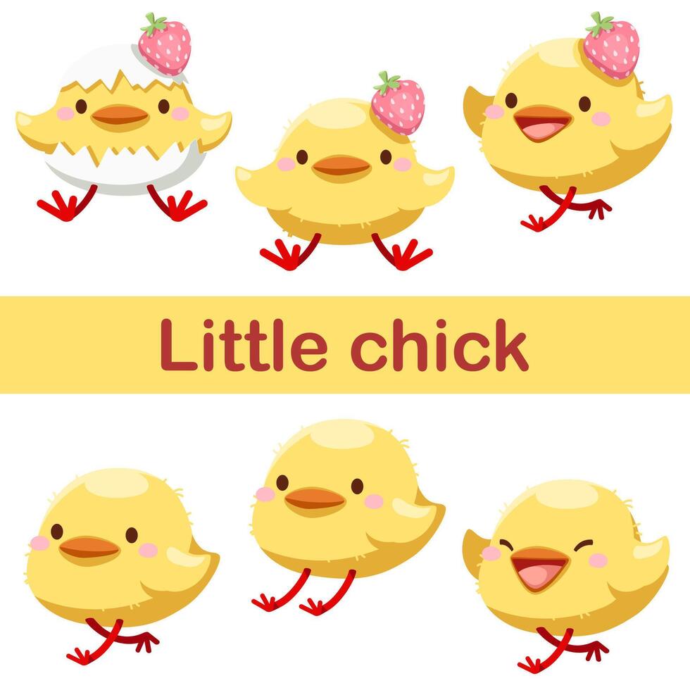 bundel kleine mooie kuiken achtergrond poster emoji vector