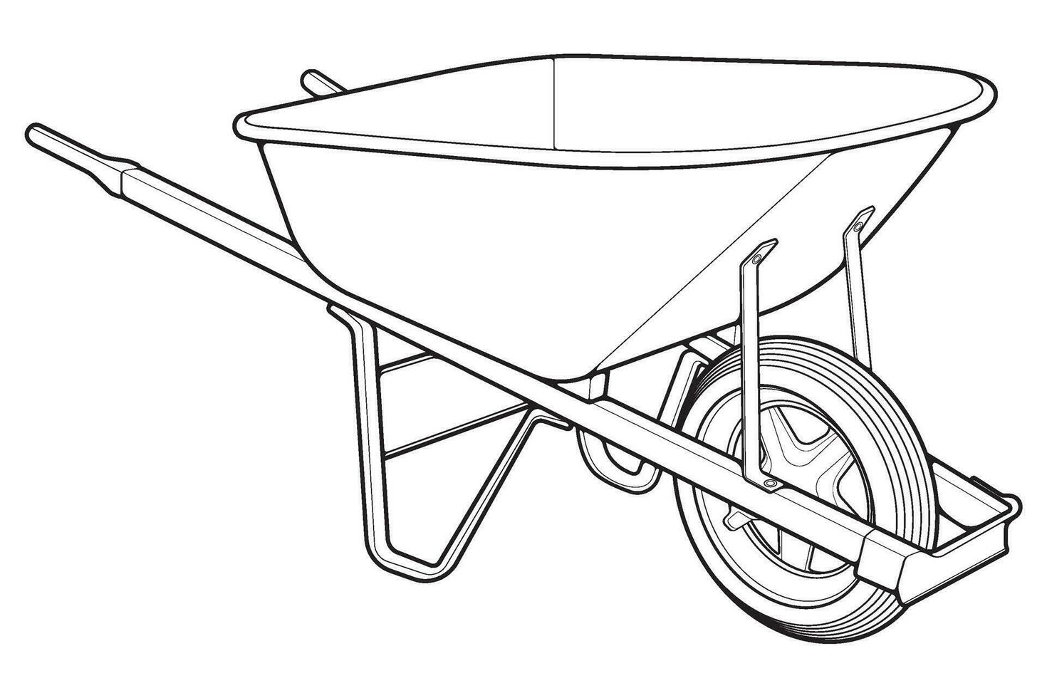 single wiel kruiwagen vector .trolley lijn kunst vector illustratie geïsoleerd Aan wit achtergrond. wiel kruiwagen schets illustratie.