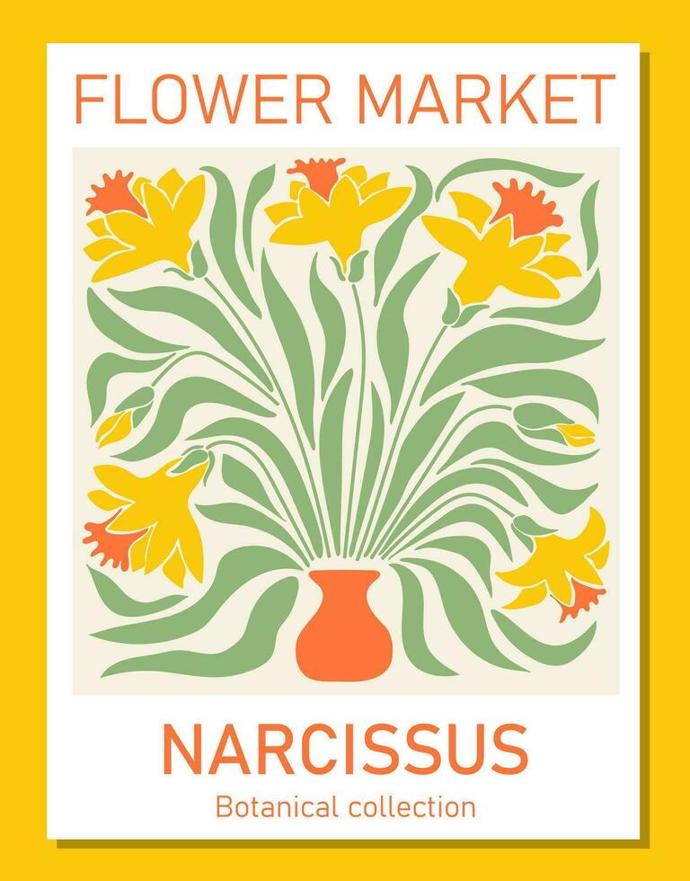 modieus botanisch muur kunst van narcis. bloem markt poster concept sjabloon perfect voor ansichtkaarten, muur kunst, banier vector