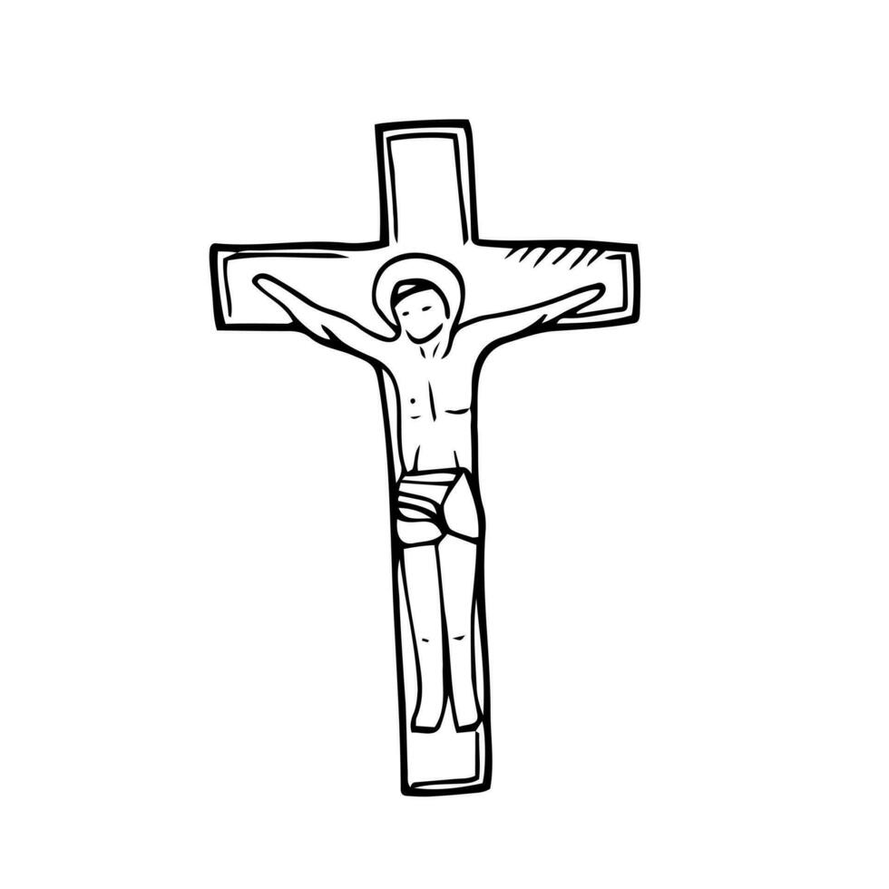 Jezus kruis icoon silhouet illustratie. christen religie vector grafisch pictogram symbool klem kunst. tekening schetsen zwart teken.
