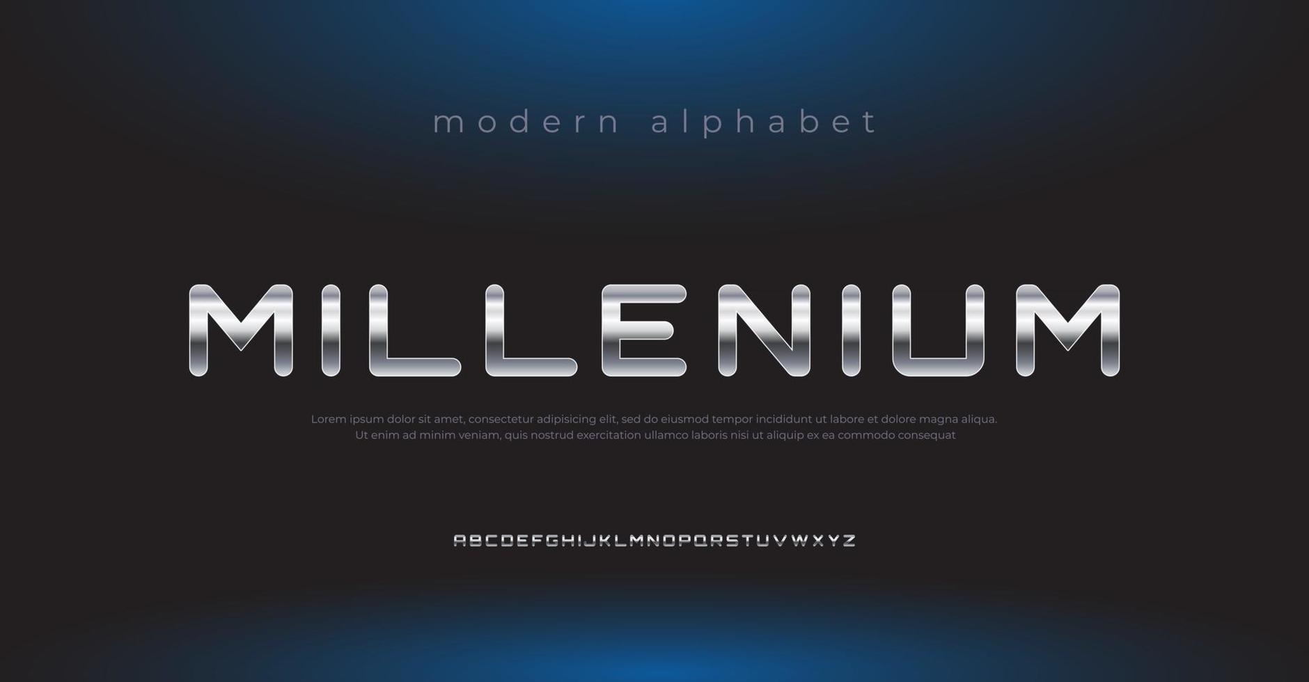 toekomstige moderne metalen alfabet lettertype. typografie lettertypen in stedelijke stijl voor sport, technologie, digitaal, filmlogo-ontwerp vector