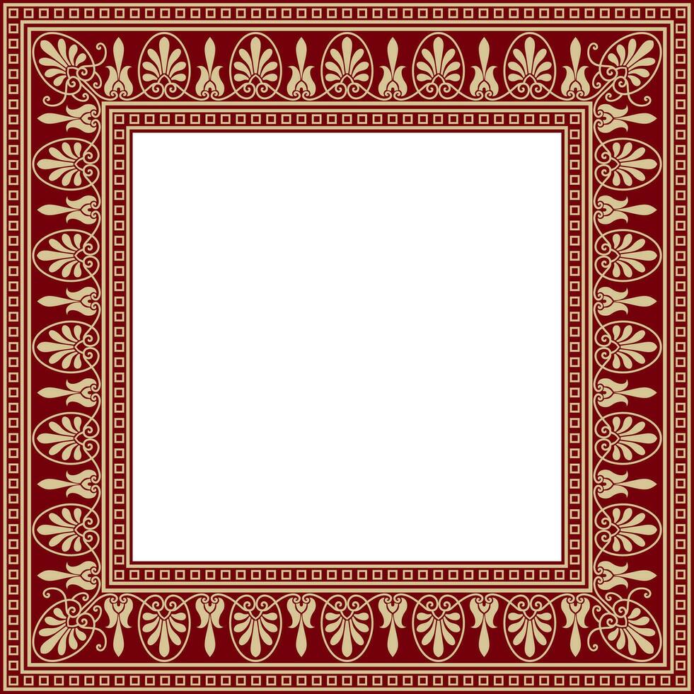 vector goud en rood plein klassiek Grieks ornament. Europese ornament. grens, kader oude Griekenland, Romeins rijk..