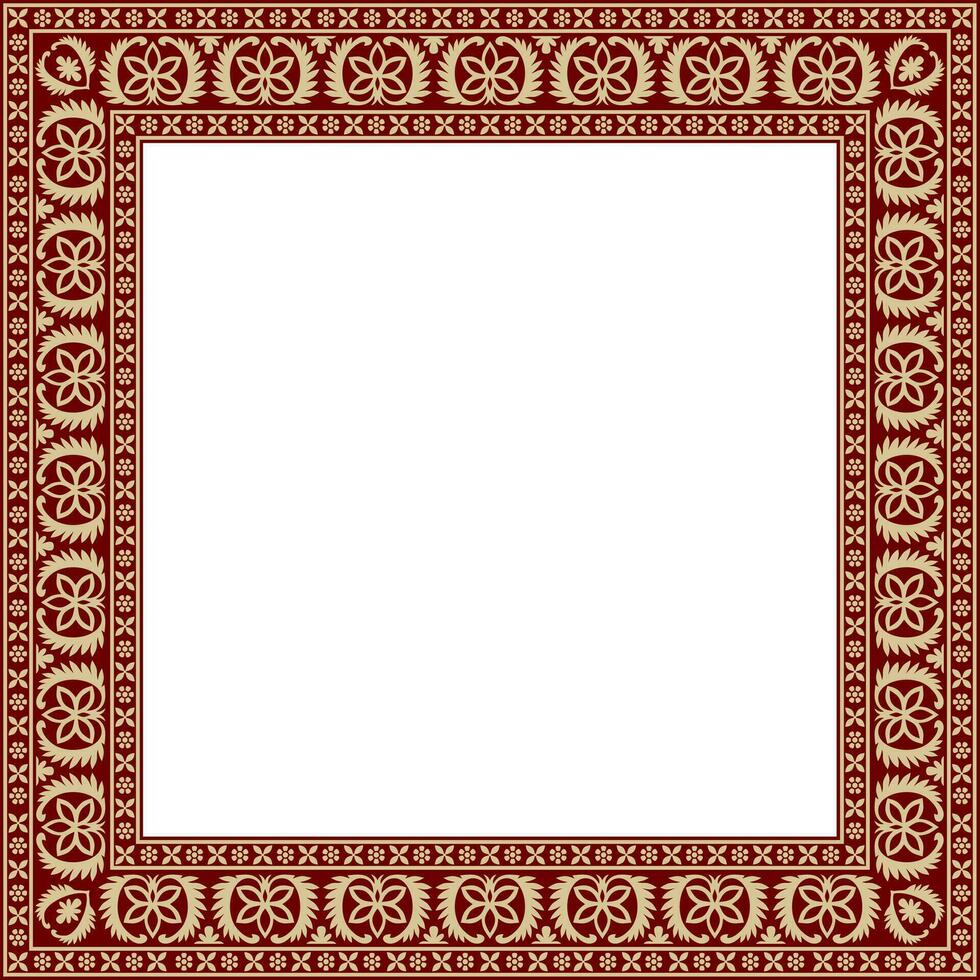 vector plein goud met rood Indisch nationaal ornament. etnisch fabriek grens. bloemen kader. klaprozen en bladeren..