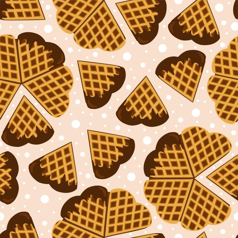 valentijnsdag dag zoet lunch. naadloos patroon. harten vorm gebakje. zoet koekjes. liefde dag. smakelijk eigengemaakt wafels. vector