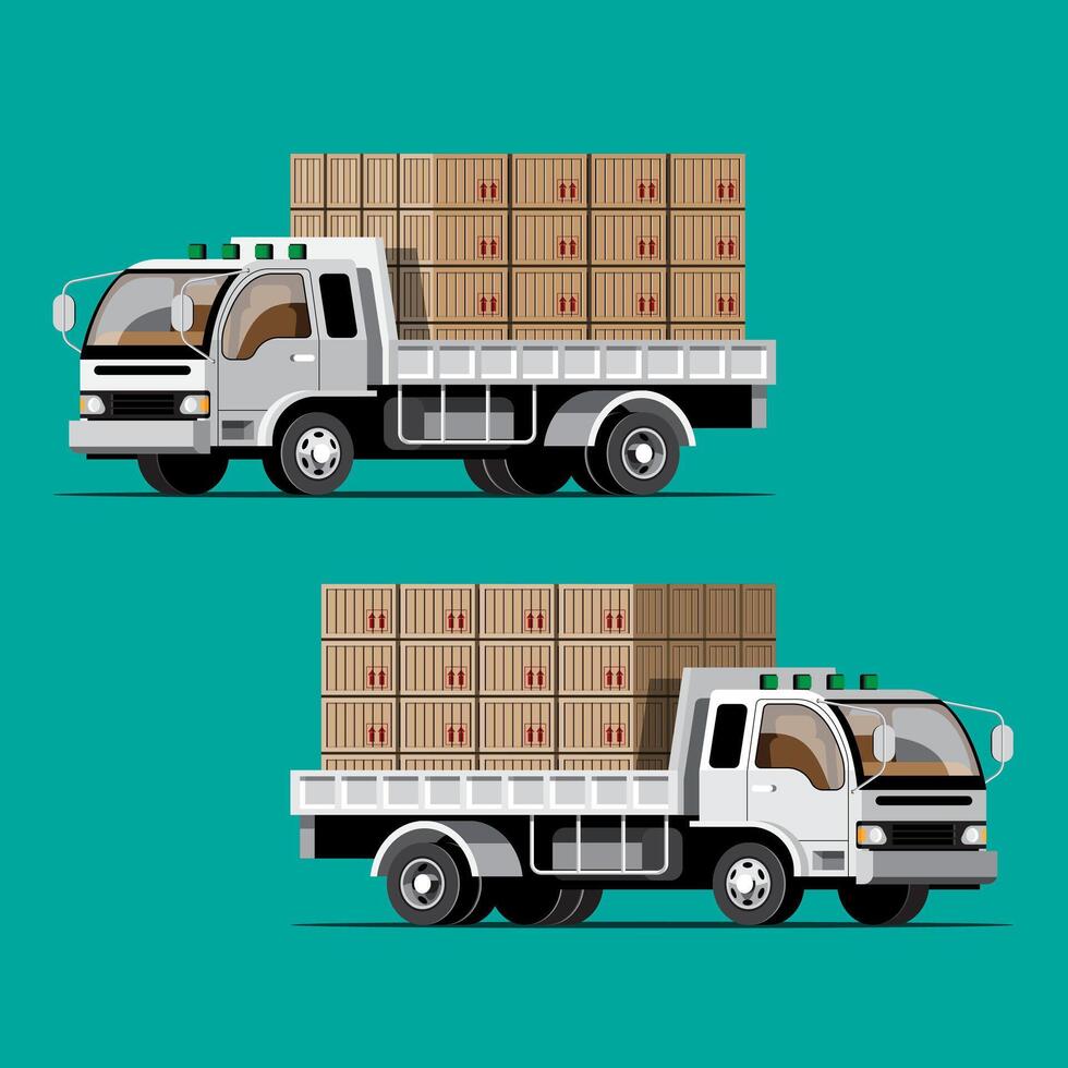 grote geïsoleerde voertuig vector kleurrijke pictogrammen, platte illustraties van levering per busje via gps-tracking locatie. bestelwagen, goederen- en pakketbezorging, directe levering, online levering.