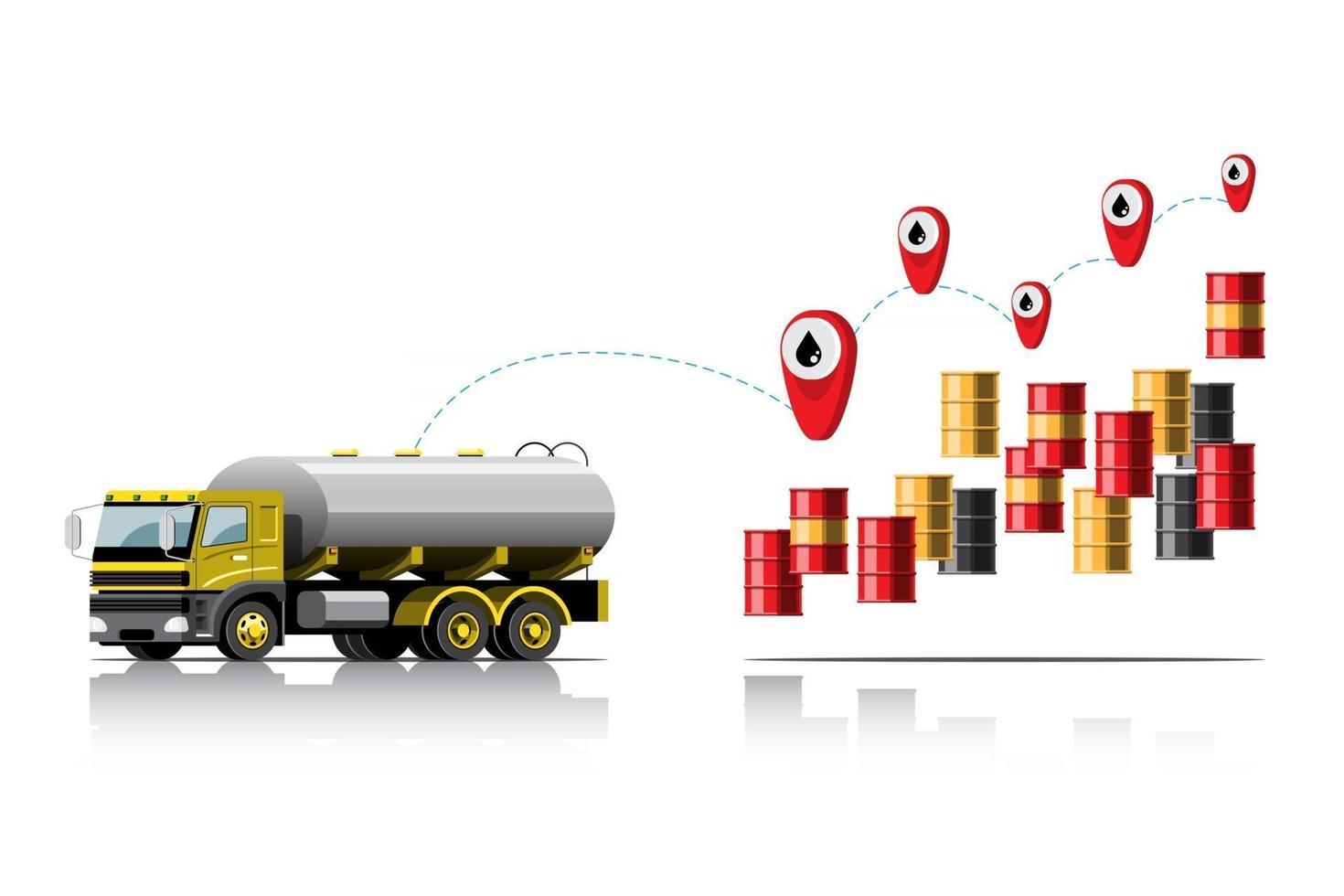 grote geïsoleerde voertuig vector kleurrijke pictogrammen, platte illustraties van levering per busje via gps-tracking locatie. bestelwagen, gas, benzine, brandstoflevering, onmiddellijke levering, online levering.