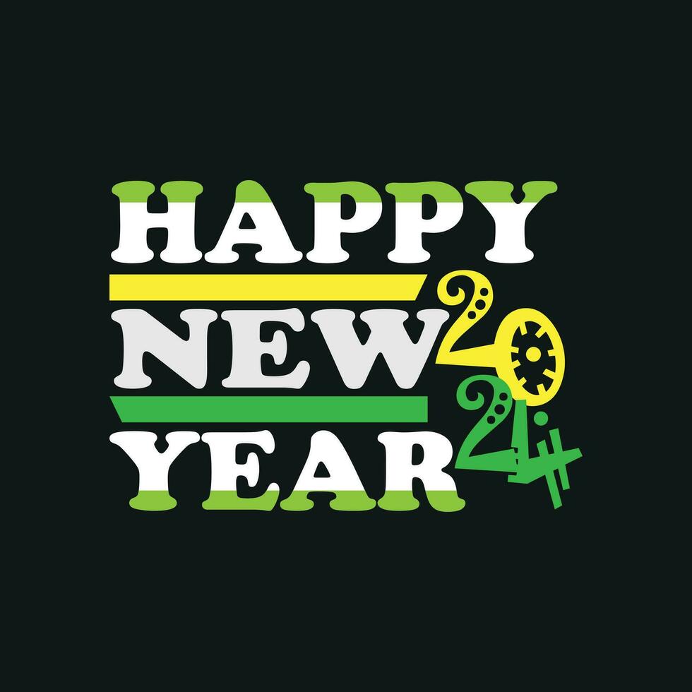 2024 gelukkig nieuw jaar, vector tekst t-shirt ontwerp, felicitatie evenement, t-shirt, partij, hoog school- of college afstuderen. belettering voor groet, uitnodiging kaart