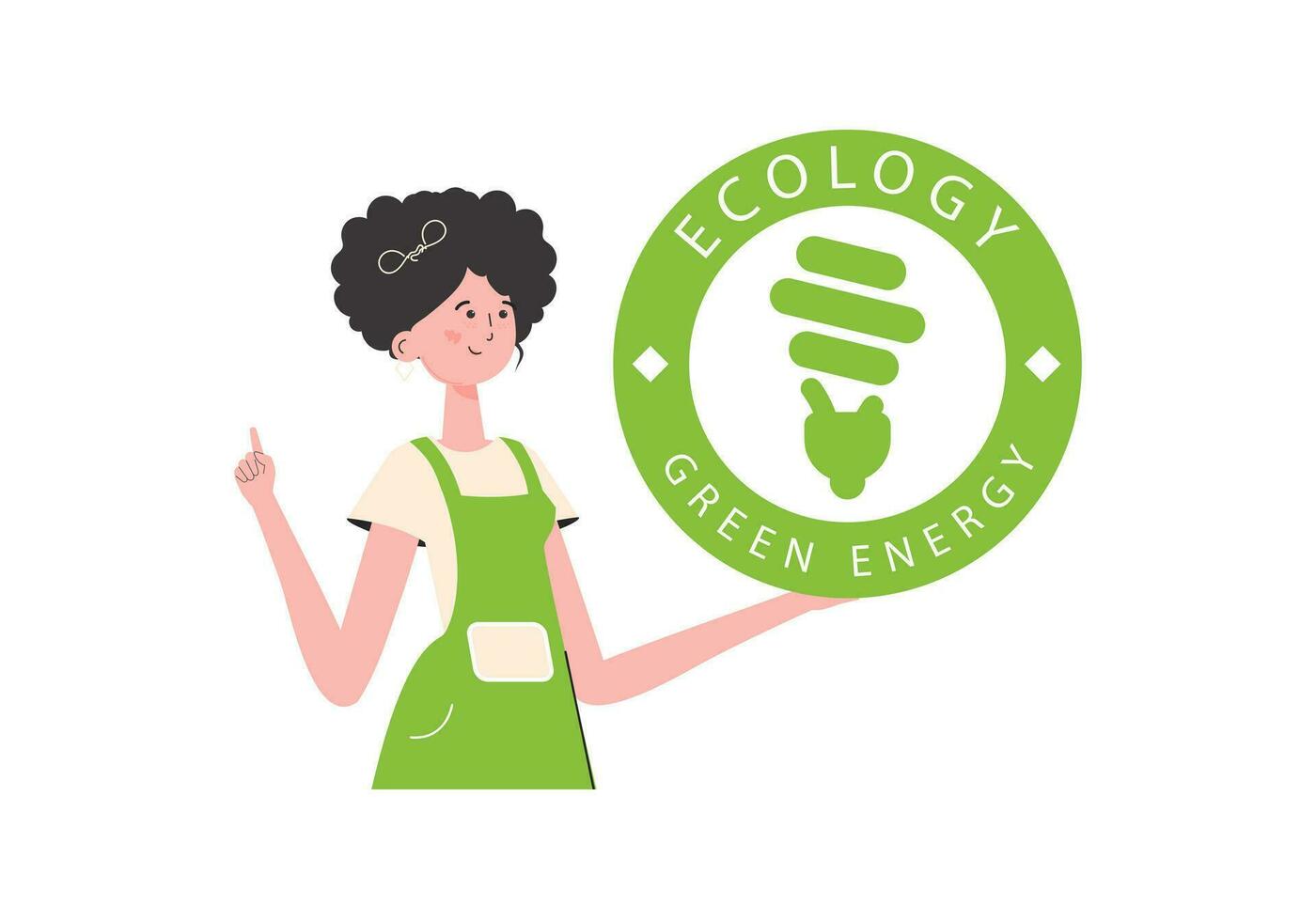 de meisje houdt de eco logo in haar handen. de karakter is afgebeeld naar de taille. de concept van ecologie en groen energie. geïsoleerd Aan wit achtergrond. in de mode, modieus stijl. vector. vector