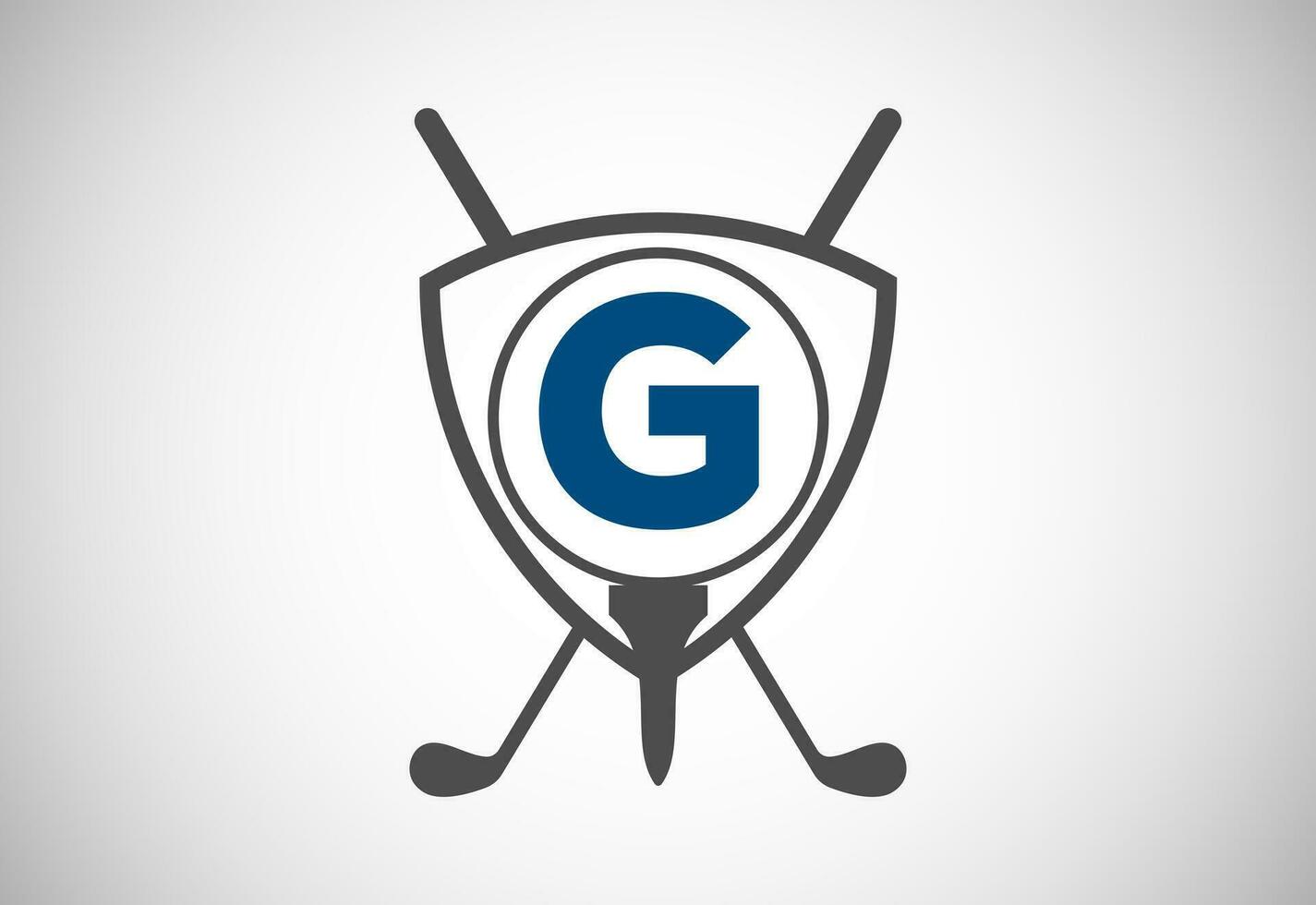 Engels alfabet g met golf bal, golf stok en schild teken. modern logo ontwerp voor golf Clubs. vector