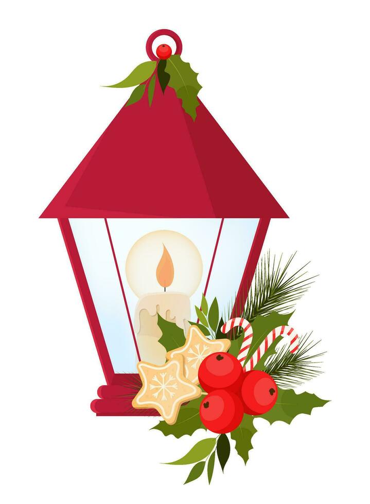 Kerstmis lantaarn. kaars. Kerstmis decor. vector